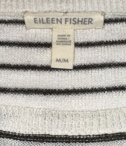 EILEEN FISHER Lightweight Sweater Pullover Linen Cotton Striped White Gray M - 第 3/4 張圖片