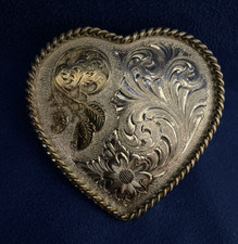 Montana Silversmiths Sterling Silver Plate Western Floral Heart Belt Buckle