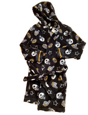 35 Boys Black American Football Soft Ligh Fleece Bathrobe 2 pockets Hood Sz 10