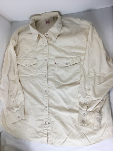 Levis Hemd Damen XXXL 3X Off White Cord Baumwolle Trockenware Perlen Druckknopf LS EUC