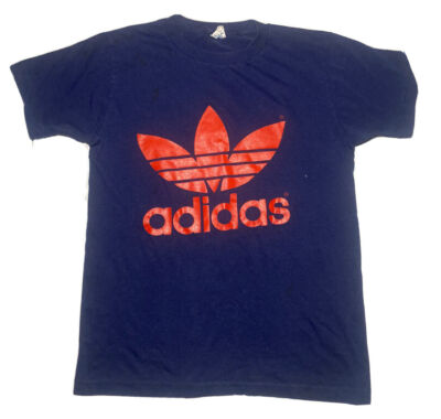 Vintage 70s 80s Adidas T-Shirt Trefoil Front Back Single Stitch Sz