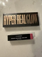 MAC Retro Matte Liquid Lip Metallic Rose/hyper real glow flash+Awe  Highlighter