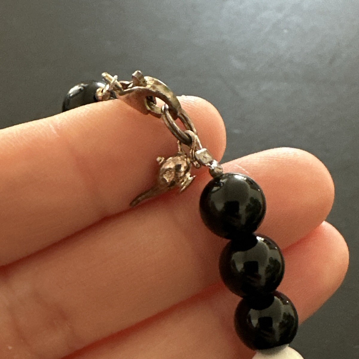 Bracelet Gourmette En Argent Massif 925 - Style Art Déco Avec Perle, Ancien, Occasion