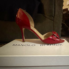 Manolo Blahnik Women’s Red Leather D’Orsay Open Toe Stiletto Buckle 10 — photo 1