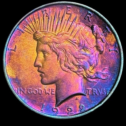 Peace Silver Dollar 1922 D 90% Silver Monster Rainbow Toning Uncirculated Detail