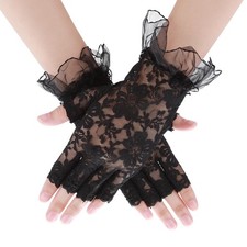 DIVINA VITAE Fingerless Lace Gloves Women Short Wedding Glove One Size, Black