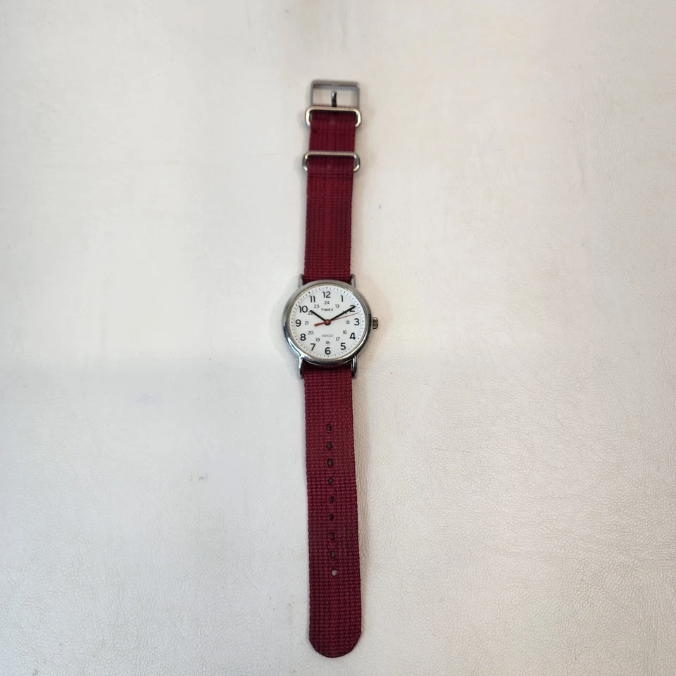 Timex Weekender 38mm Men's Women's Indiglo Watch Silver Military Red Band T2N751 - Image 3 of 4