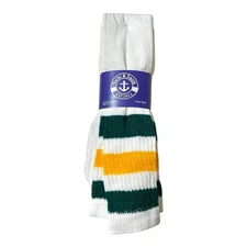 NWT 3 Pairs Yacht & Smith Tube Socks Mens Size 10-13 White, Green & Gold Stripes