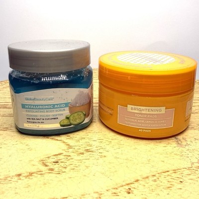 Global Beauty Care Hyaluronic Acid Exfoliating Body Scrub & Brightening Pads NEW