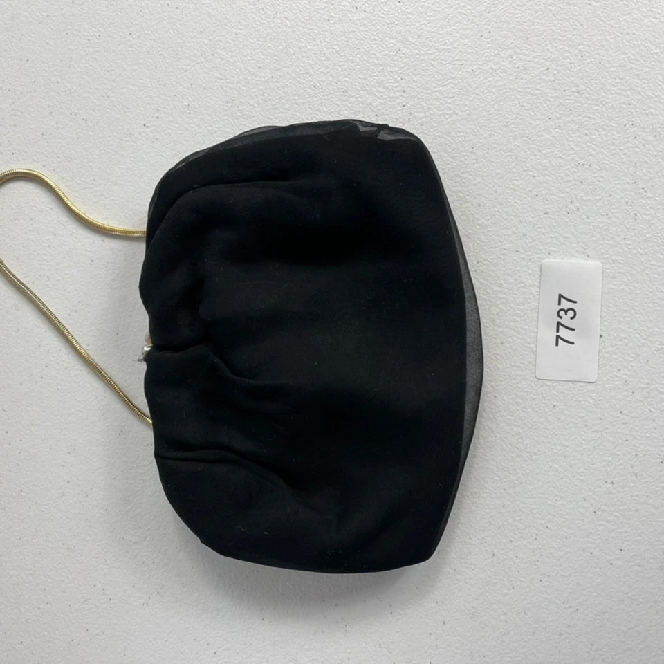 Bolso de Noche Vintage Tela Negra Bloqueo de Beso con Cadena Dorada Foto 2 de 4