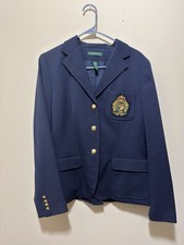 Ralph Lauren Women's Navy Blue Blazer Wool Vintage Crest Logo 10 Sports Coat