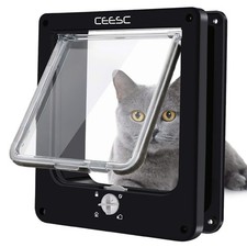 Medium Cat Door for Interior Exterior Pets Rotary 4 Way Lock Weatherproof Black