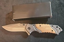 Nice! NIB 7 1/2" Doom Blade Knife W/ Clip, Wood Handle, Tanto Point Blade