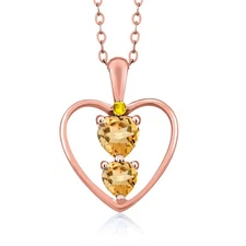 18K Rose Gold Plated Silver Citrine and Yellow Sapphire Pendant Necklace For