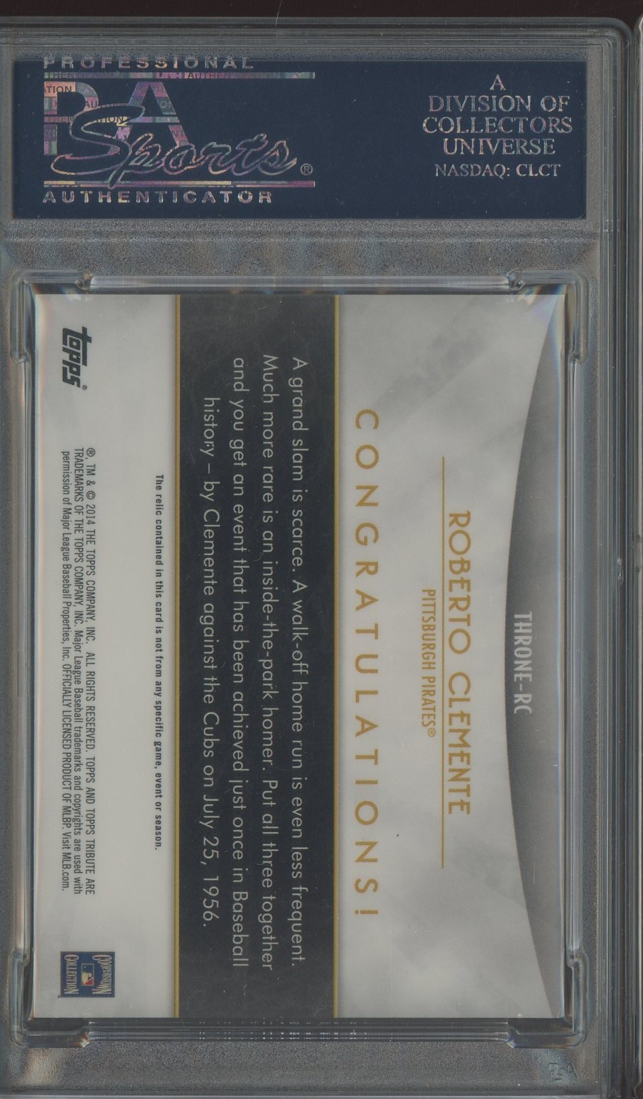2014 Topps Tribute To The Throne Bob Roberto Clemente HOF Bat Relic /99 PSA 8.5 view 2