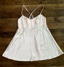 Victoria's Secret 90s Vintage Light Pink Satin Lace Slip Dress A line Coquette S