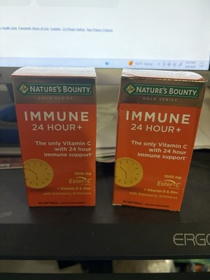 2 Nature's Bounty Vitamin C 24 Hour Softgels 1000mg Ester-C Vitamin D Zinc 50 ea