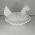Indiana Glass Co. VTG Hen On a Nest #7155 Milk Glass Beaded Edge Dish