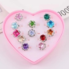 Crystal Rings Costume Jewellery Child Set Ring Girl Kids 12X Diamate Adjustable