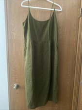 Quince Linen Scoopneck Rove Dress Martini Olive Green Size L