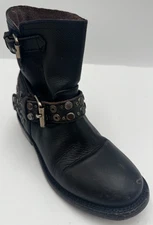 ASH Women's Biker Moto Boots 5 Black Leather Studded Buckle Strap Ankle Boots
