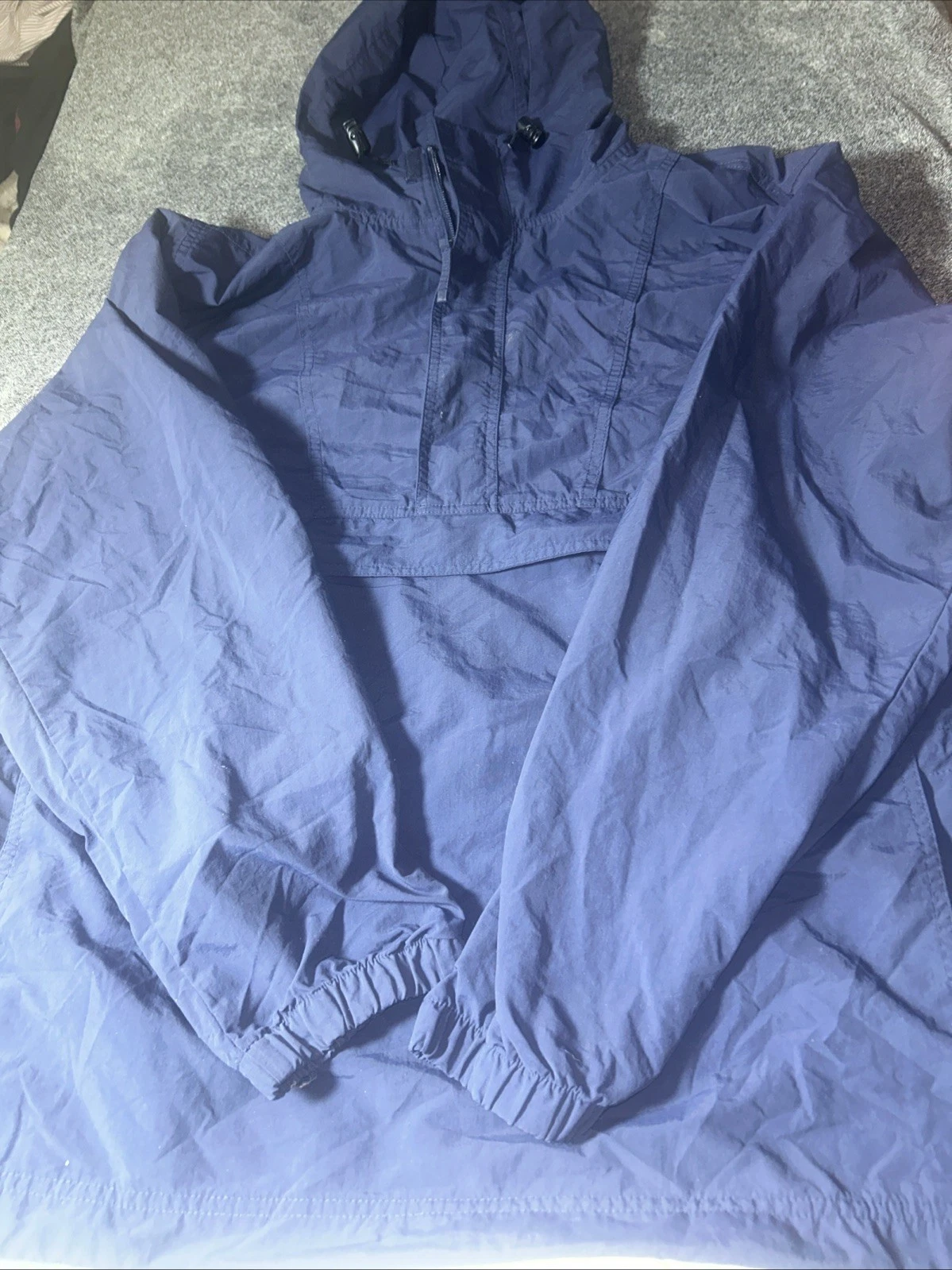 Vtg LL Bean Rain Jacket Size L Blue 1/2 Zip Pouch Pocket Pullover Windbreaker