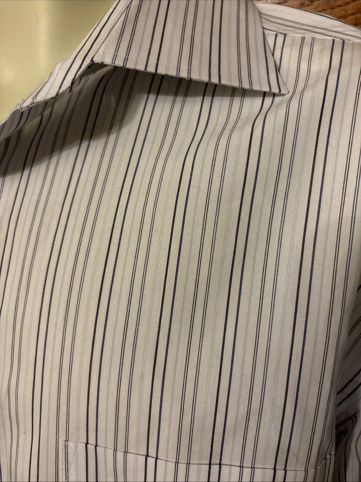 CAMISA DE VESTIR ENRO sin planchar 100 % algodón blanca manga larga a rayas para hombre 17 34-35 Foto 3 de 4