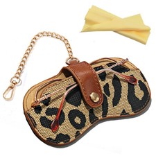 OhPinkShark Leopard Soft Leather Sunglasses Bag, Portable Medium, Yel Brown