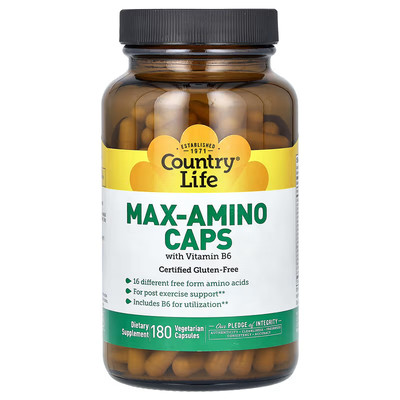 Country Life, Max-Amino Caps mit Vitamin B-6, 180 Kapseln, Ablaufdatum: 12/2027