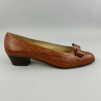 Salvatore Ferragamo Boutique braune Slipper Pumps Schleife Schuhe US10,5 B UK7,5 schmal