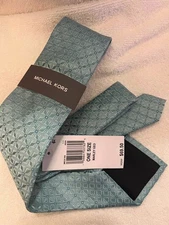 $15 Michael KORS Mens Aqua Tie Geometric Flower Silk Blend WAS $69.50 NEW w/ TAG