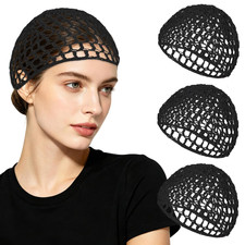 Mesh Crochet Hair Net 3PCS Black Braided Hair Wrap for Sleeping Wig Cap