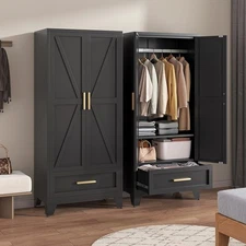 71" Metal Armoire Wardrobe Closet With Hanging Rod and Drawer For Home, Laundry