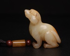 Certified Natural Hetian Jade Hand-carved Exquisite Dog Statue Pendant 4119