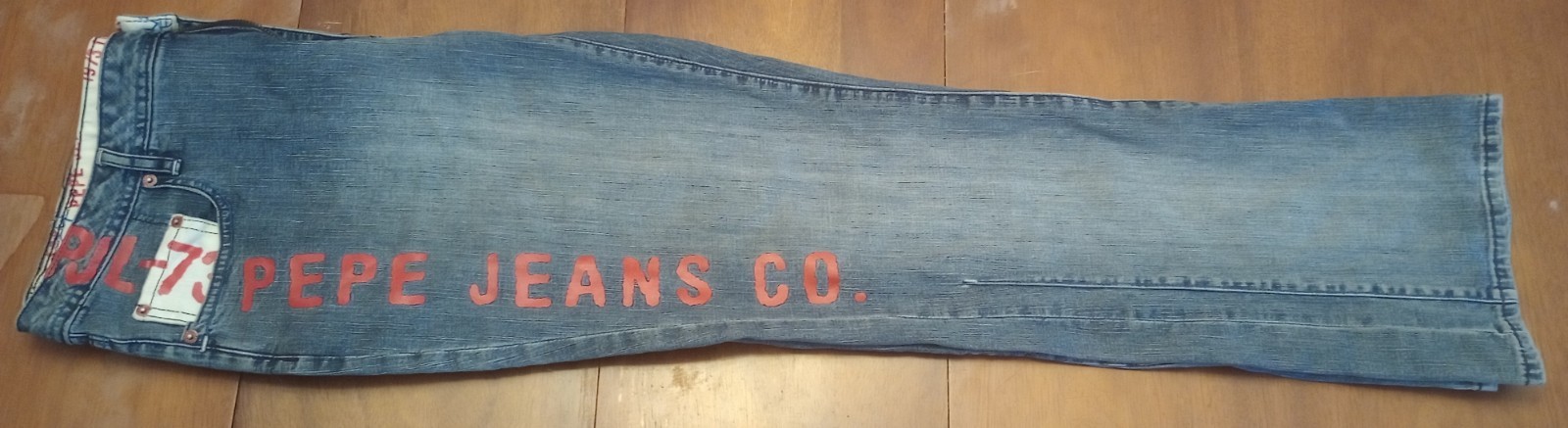 Pepe Jeans London Men's Blue Denim PJL-73 Graphic Spellout Logo Jeans Size 36 image 5