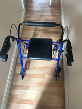 Blue 4 Wheel Rollator Walker With Seat Handbrakes Indoor Adult/Senior