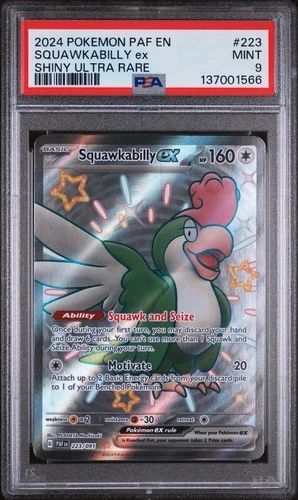 Pokemon 2024 Paldean Fates SQUAWKABILLY EX Shiny Ultra Rare #223 PSA 9 Mint