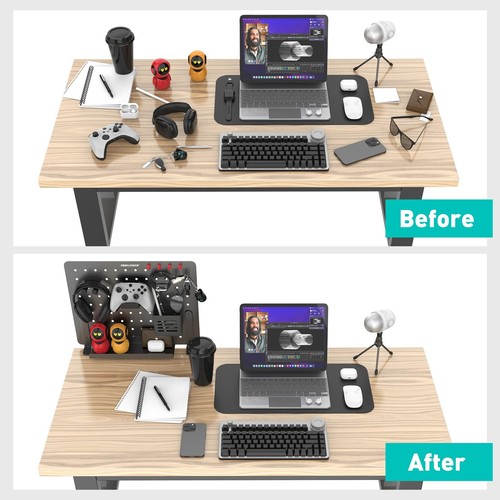 Clamp-on Desk Pegboard, Steel Desktop Organizer Magnetic Metal Peg Board for ... - Picture 5 of 7