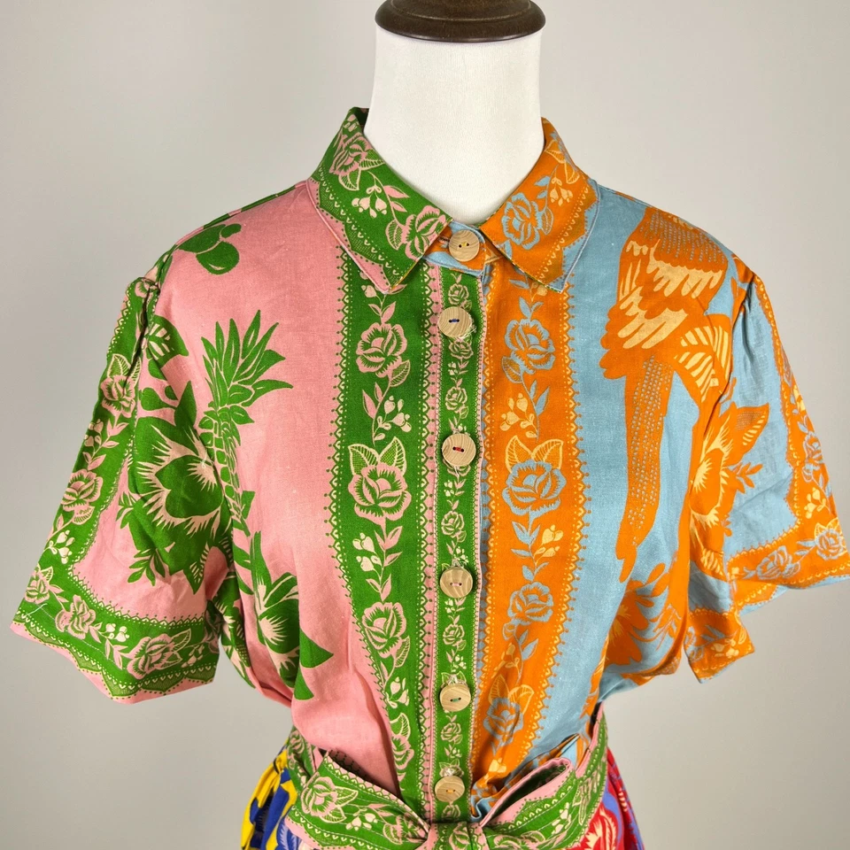 Nuevo sin etiquetas Mameluco Farm Rio Encaje Jardín Cinturón Talla M 100% Mezcla de Lino Multicolor Foto 3 de 4