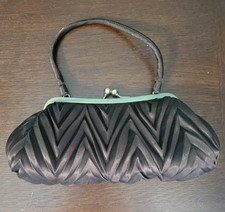 Vintage Style Chevron Pleated Chocolate Satin Evening Bag Kiss Lock Clutch Purse