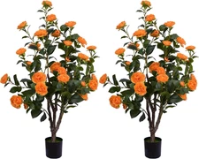Artificial Camellia Tree 3.3Ft, 2 Pack Faux Camellia Tree Fake Orange Flower Tre