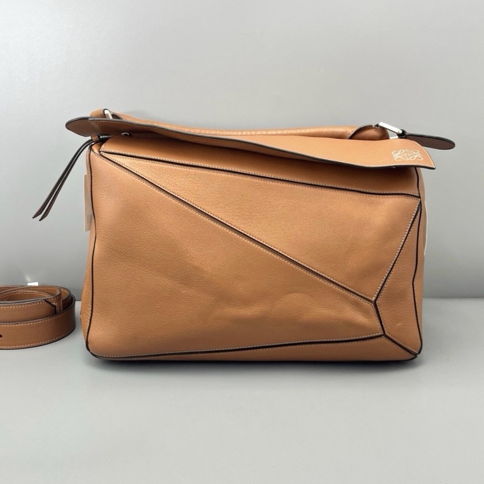 Authentic Pre‑owned Loewe Tan Leather Puzzle Large Shoulder Crossbody Bag
