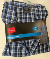 Hanes Men's Pajama Set Sz 2XL Checked Long Sleeve  Pant Woven Pajama Set NWT