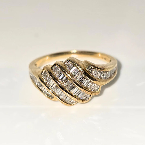 Womens 14ct Yellow Gold Natural Baguette Diamond Ring Size P Statement Ring - Picture 4 of 8
