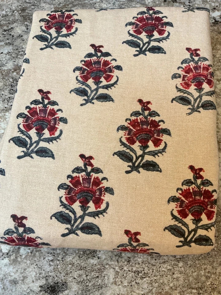 Cortina de cortina floral Pottery Barn Arnica Bhotah 50 x 84 lino/rojo/azul algodón-NUEVO EN PAQUETE Foto 3 de 3