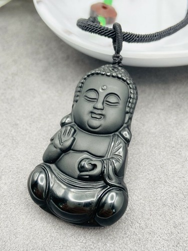 Natural Obsidian Jade Jewelry Guanyin Buddha Pendant with Beads Woven Necklace - Picture 6 of 7