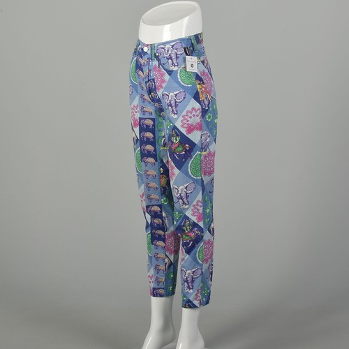 Small 1990s Versace Pants Couture Purple Elephant Print Skinny Jeans Designer - Picture 3 of 12