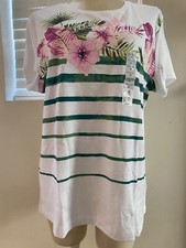 NWT croft Barrow Womens XXL White Teal Short Sleeve Crewneck Summer Top 20