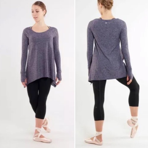 Lululemon Damen Probetop XS Langarmshirt meliert grau Schwan Daumenlöcher - Bild 1 von 8