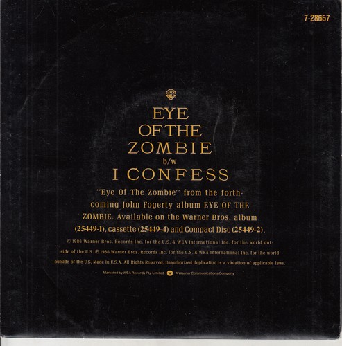 JOHN FOGERTY Eye Of The Zombie PICTURE SLEEVE AUS Pressing 7" 45 record NEW - Picture 2 of 4